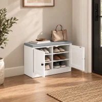 HOMCOM Schuhbank mit gepolstertem Kissen, 80x35.5x52.5 cm, Weiß(m-5)