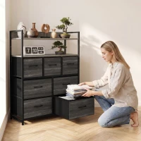 HOMCOM Cómoda de Tela con 7 Cajones y 2 Estantes de Estilo Industrial con Marco de Acero 80x29x101 cm Gris(m-4)