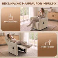 HOMCOM Poltrona de Massagem com Aquecimento, Reclinação Push-Back 135°, Apoio para Pés, Apoios de Braços Ajustáveis e 2 Bolsos, Bege(m-6)