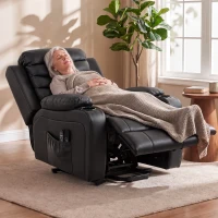 HOMCOM Fauteuil Relax Inclinable Électrique Releve-personne avec Massage Vibratoire et Chaleur Port USB Télécommande Noir(m-5)