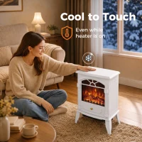 HOMCOM Freestanding Portable Fireplace, Electric Fireplace Stove Heater with 3D Flame Effect and Adjustable Thermostat, White(m-7)