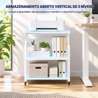 HOMCOM Suporte para Impressora com Rodas, 3 Níveis e Prateleira Ajustável 60x50x68 cm Branco(m-5)