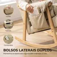 HOMCOM Cadeirão de Baloiço em Leathaire com Bolsos Laterais e Pés em Madeira de Seringueira, Bege(m-7)