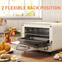 HOMCOM Mini Oven, Small Toaster Oven with Glass Door, Adjustable Temperature and Timer, Accessory Included, 750W, Cream White(m-5)