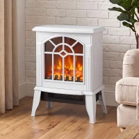 HOMCOM Freestanding Electric Fireplace, Electric Log Burner w/ LED Flame Effect, Overheating Safety System, 1000W/2000W, White(m-10)