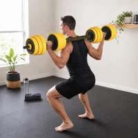 HOMCOM Set aus Kurzhanteln oder Langhanteln 20 kg - inklusive Verlängerungsstange - verstellbares Krafttraining - Muskel- und Gewichtheben(m-5)