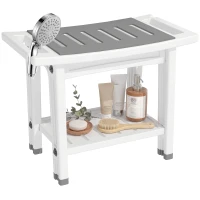 HOMCOM Shower Bench 2-Tier Shower Stool Bathroom with Shelf White and Grey(m-13)