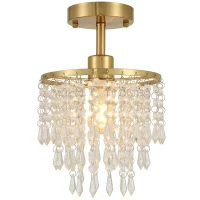 HOMCOM Crystal Ceiling Light with 57 Crystal Strands, Ceiling Light with Mounting Plate for Hallway, Gold Tone(m-13)