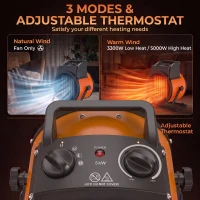 Outsunny Industrial Fan Heater 5000W with Tilting, Electric Ceramic Space Heater with Adjustable Thermostat, Handle(m-5)