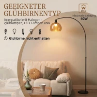 HOMCOM Stehlampe, gebogener Kopf, Fußschalter, Marmorsockel, Kunststoffschirm, Grau(m-6)