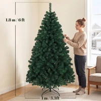 HOMCOM 6ft Artificial Christmas Tree, Fir Hinged Xmas Tree with 700 Branch Tips, Foldable Steel Stand, Green(m-3)