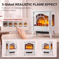 HOMCOM 3-Sided Glass Electric Fire Fan Heater, Electric Fireplace Stove Freestanding Log Burner with Flame Effect, White(m-4)
