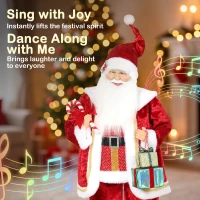 HOMCOM 120cm Life Size Singing Dancing Santa Claus, Standing Musical Animated Santa with Gift and Candy Cane, Posable Arms, Handcrafted, Sound Touch Activated, Moving Christmas Figure Decoration(m-4)