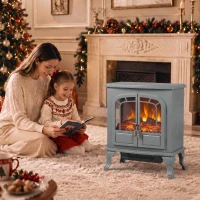 HOMCOM Freestanding Electric Fireplace Stove Heater with LED Fire Flame Effect Grey(m-8)
