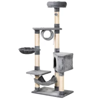 PawHut Torre para Gatos 154 cm con Plataformas Túnel Hamaca y Postes de Rascado de Sisal 60x40x154 cm Gris(m-12)