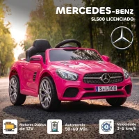 AIYAPLAY Carro Elétrico Infantil Mercedes-Benz SL500 12 V com Controlo Remoto 2,4 GHz, 2 Motores, Suspensão e Arranque Suave, Rosa(m-4)