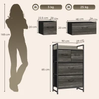 HOMCOM Cajonera de Tela con 4 Cajones Plegables y Marco de Acero Estilo Industrial para Salón 50x29x85 cm Gris(m-3)