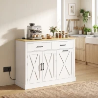 HOMCOM Tilt Out Trash Cabinet with Charging Station, Kitchen Island with Storage, 57 Liter Hidden Rubbish Bin Storage, White(m-2)