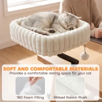 PawHut Cat Desk Bed, Rotatable Raised Cat House for Desk, Window, Soft Kitten Hammock with Hanging Ball, White(m-6)
