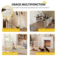 PawHut Barrière de sécurité en métal parc enclos pliable et modulable pour chien et enfant 10 panneaux 61 x 75 cm blanc(m-4)