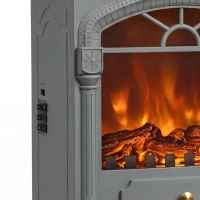 HOMCOM Freestanding Portable Fireplace, Electric Fireplace Stove Heater with 3D Flame Effect and Adjustable Thermostat, Grey(m-11)