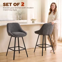 HOMCOM Bar Stools Set of 2, 64 cm Modern Linen-Touch Fabric 360° Swivel Counter Height Bar Chairs, Dark Grey(m-4)