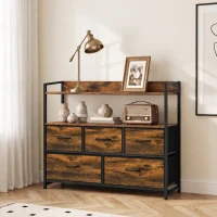 HOMCOM Chest of Drawers, Bedroom Fabric Dresser with 5 Drawers, Storage Organiser Unit with Open Shelves, Rustic Brown(m-2)