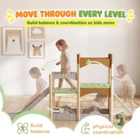 AIYAPLAY 5 in 1 Kids Indoor Playset Toddler Slide with Climbing Wall Storage Space Dual Platforms Indoor Playground for 3-6 Years(m-6)