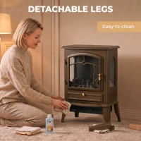 HOMCOM Electric Fireplace Stove, 1000/2000W 3-Sided Freestanding Fireplace Heater with 3D Flame Log, Thermostat, Brown(m-8)