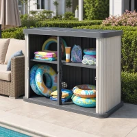 Outsunny Coffre de Rangement Extérieur 480 L, 2 Niveaux avec Portes Coulissantes Résistant aux UV, 120,5x59,5x92cm, Gris(m-14)
