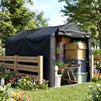 Outsunny 2.2 x 1.6 m Garden Storage Tent, Waterproof Anti-UV Portable Shed with Roll-up Zipper Door, Galvanised Outdoor Storage Shelter Carport  for Firewood, Garden Tools, Black(m-10)