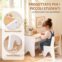 AIYAPLAY Set Tavolo Bambini con Sedia, Cassetto, 3-8 Anni, Bordi Arrotondati, per Cameretta, Soggiorno, Asilo, Bianco(m-4)