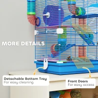 PawHut 5 Tier Hamster Cage Carrier Habitat w/ Exercise Wheels, Tunnel, Blue(m-7)