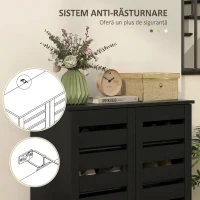 HOMCOM Pantofar cu 5 niveluri, 4 rafturi reglabile și uși cu lamele, din PAL, 76x33x98 cm, negru(m-7)