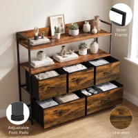 HOMCOM Chest of Drawers, Bedroom Fabric Dresser with 5 Drawers, Storage Organiser Unit with Open Shelves, Rustic Brown(m-7)
