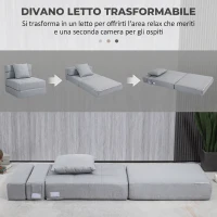 HOMCOM Divano Letto, con Cuscino Lavabile, Tessuto Effetto Lino Traspirante per Casa Lettura, Grigio Chiaro(m-4)