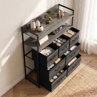 HOMCOM Cómoda de Tela con 7 Cajones y 2 Estantes de Estilo Industrial con Marco de Acero 80x29x101 cm Gris(m-5)