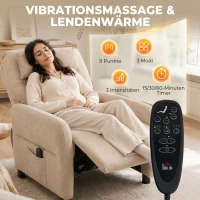 HOMCOM Relaxsessel mit Massage & Wärme, Liegefunktion, 2 Seitentaschen und ausziehbarer Fußstütze, Beige(m-4)