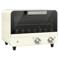 HOMCOM Mini Oven, Small Toaster Oven with Glass Door, Adjustable Temperature and Timer, Accessory Included, 750W, Cream White(m-1)