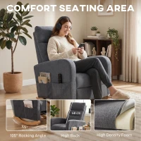 HOMCOM Upholstered Rocking Chair Retractable Footrest Rocker Chair High Back for Living Room Grey(m-5)