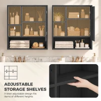 HOMCOM Bathroom Mirror Cabinet, Wall-Mounted Bathroom Cabinet with Mirror Door, Adjustable Shelves, Black(m-6)