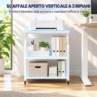HOMCOM Supporto per Stampante 3 Ripiani con Ruote in Acciaio Bianco(m-5)