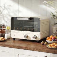 HOMCOM Mini Oven, Small Toaster Oven with Glass Door, Adjustable Temperature and Timer, Accessory Included, 750W, Cream White(m-14)
