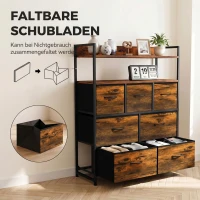 HOMCOM Schlafzimmer Kommode mit 7 Schubladen und Stahlrahmen, Stoffkommode in  Rustikal-Braun(m-6)