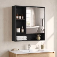 HOMCOM Bathroom Mirror Cabinet, Wall-Mounted Bathroom Cabinet with Mirror Door, Adjustable Shelves, Black(m-9)