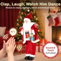 HOMCOM 120cm Life Size Singing Dancing Santa Claus, Standing Musical Animated Santa with Gift and Candy Cane, Posable Arms, Handcrafted, Sound Touch Activated, Moving Christmas Figure Decoration(m-5)