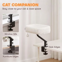 PawHut Cat Desk Bed, Rotatable Raised Cat House for Desk, Window, Soft Kitten Hammock with Hanging Ball, White(m-4)