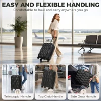 HOMCOM 20Inch Suitcase, ABS Hard Shell Carry On Luggage with TSA Lock, Spinner Wheels, Telescopic Handle, Black(m-8)