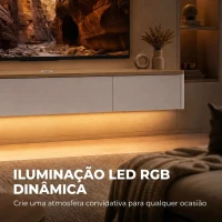 HOMCOM Móvel para TV Suspenso com LED RGB, Tomadas, Armário e 2 Gavetas, para TV até 65", 140x24x20 cm, Branco(m-5)