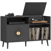 HOMCOM Record Player Stand, Vinyl Record Holder with Storage Holds Up to 300 Albums with Flip-Top Compartment, Black(m-13)